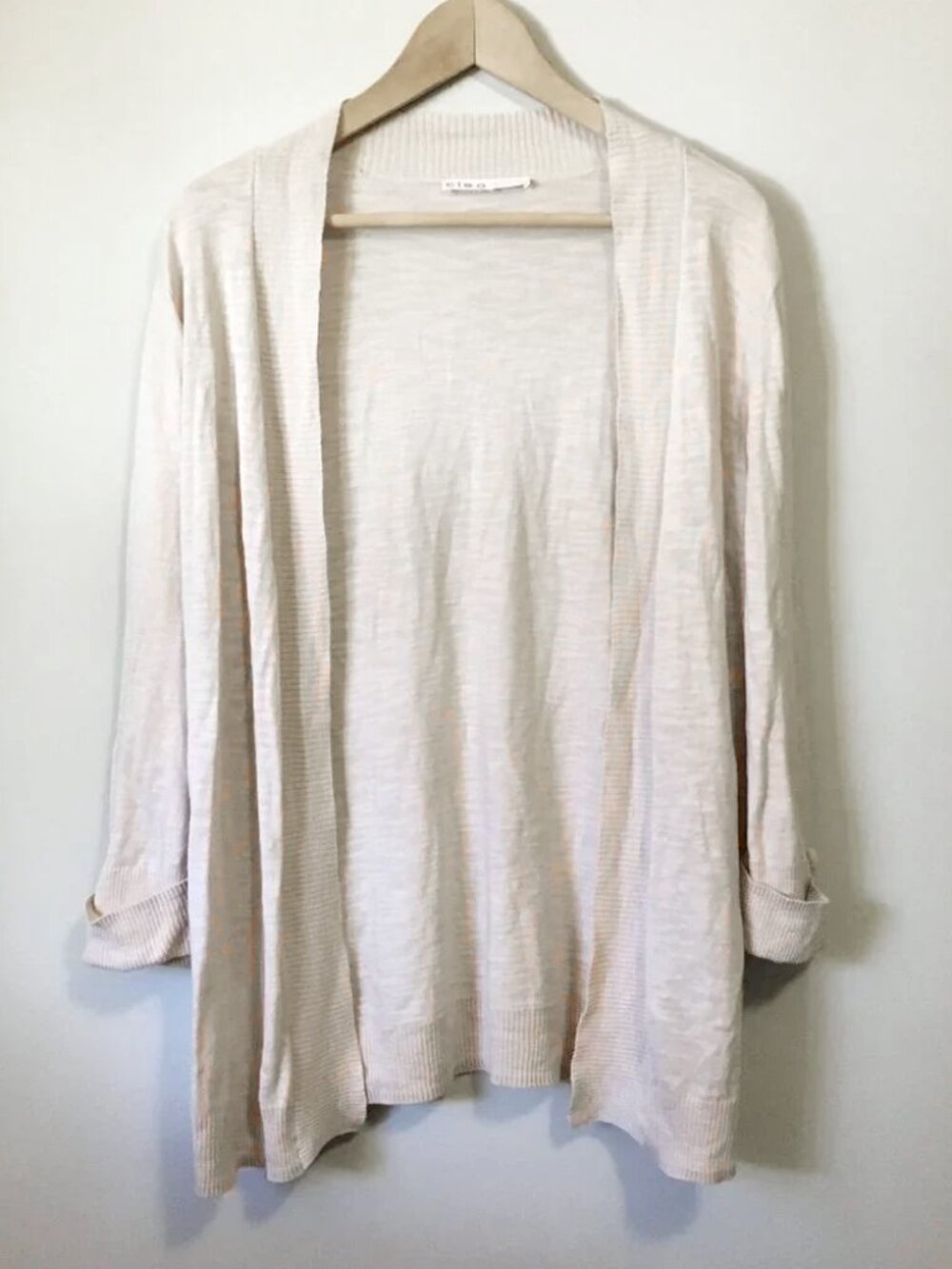 CLEO Pale Ghost Pink Lightweight Open Front Cotton Rayon Knit Cardigan